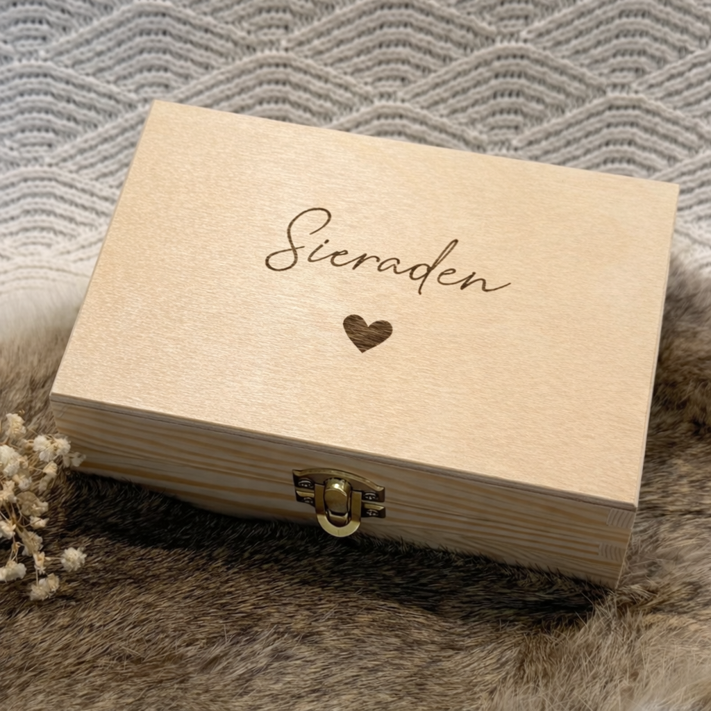 Sieradendoos van hout, 2 vakken origineel cadeau voor meisje of verjaardag