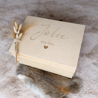 Kraamcadeau bewaarkist voor baby luxe houten herinneringsdoos met naam baby cadeau