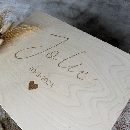 Kraamcadeau bewaarkist voor baby luxe houten herinneringsdoos bewaarkist met naam 